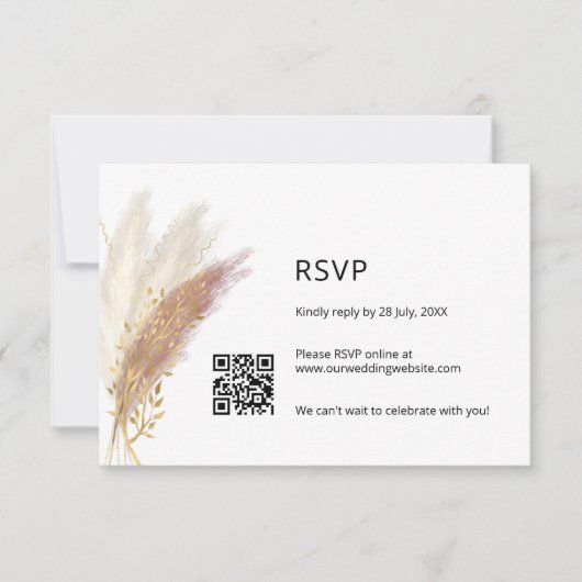 Elegant Floral RSVP with QR Code Dusty Pink Pampas (Vorderseite)