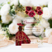 Elegant Floral Ruby Red Charra Quinceañera Acryleinladungen