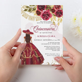Elegant Floral Ruby Rotes Pferd Quinceañera Einladung