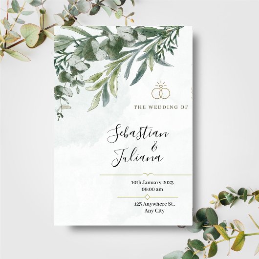 Elegant floral Rustic Eukalyptus Greenerity Weddin Einladung