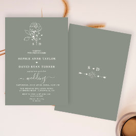 Elegant Floral Sage Green Boho Monogram Wedding Einladung