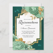 Elegant Floral Sage Green Emerald Quinceanera Einladung (Vorderseite)