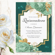 Elegant Floral Sage Green Emerald Quinceanera