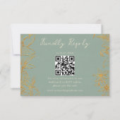 Elegant Floral Sage Green Gold QR Code Wedding RSVP Karte (Vorderseite)