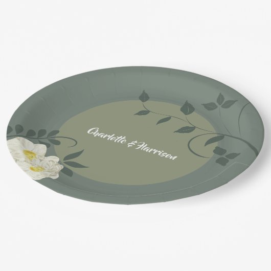 Elegant floral Sage Green Pappteller (Schrägansicht)