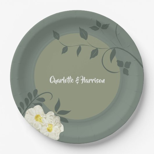 Elegant floral Sage Green Pappteller (Vorderseite)