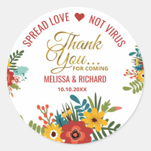 Elegant floral Sanitizer Wedding Gold Vielen Dank Runder Aufkleber