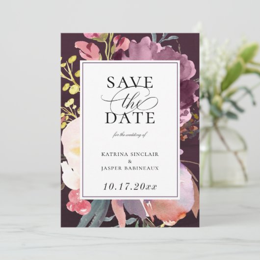 Elegant Floral Save the Date Ankündigung (Stehend Vorderseite)