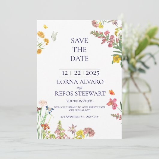 Elegant Floral Save the Date Card Einladung (Stehend Vorderseite)