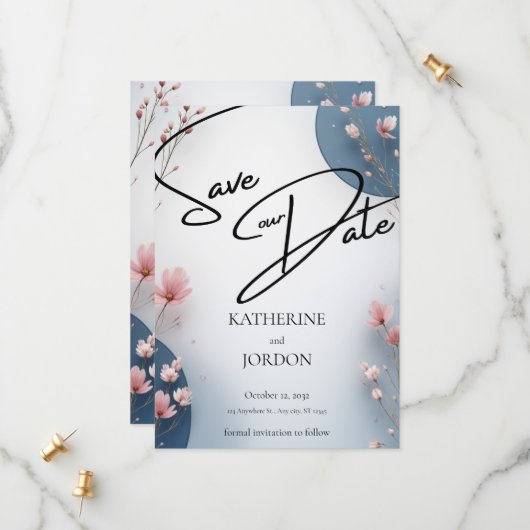 Elegant Floral Save the Date Wedding Card  (Vorderseite/Rückseite Beispiel)