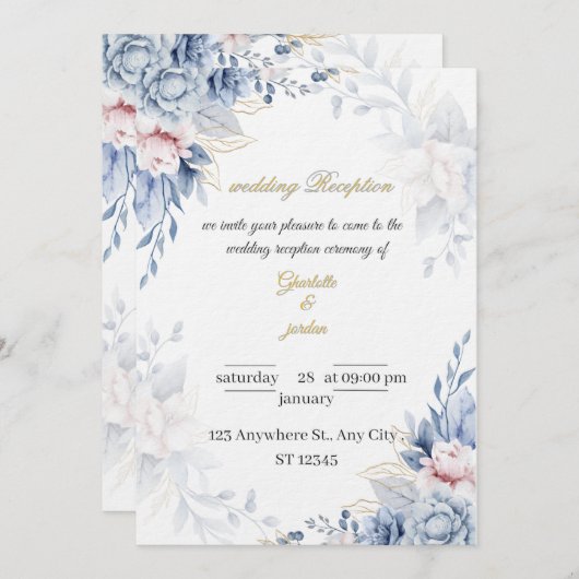 Elegant Floral Script Personalized Wedding Card Einladung (Vorne/Hinten)
