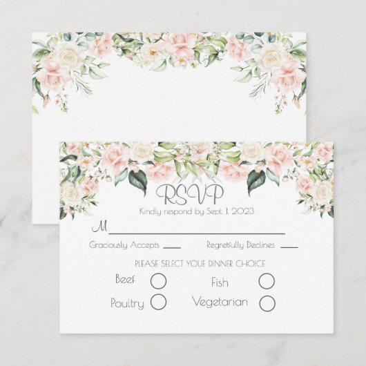 Elegant Floral Script Wedding RSVP Karte (Vorne/Hinten)