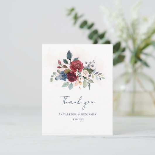 Elegant Floral Script Wedding Vielen Dank (Stehend Vorderseite)