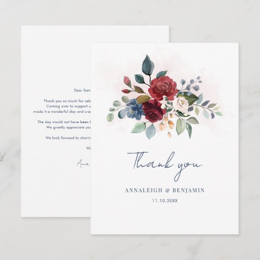 Elegant Floral Script Wedding Vielen Dank (Vorne/Hinten)