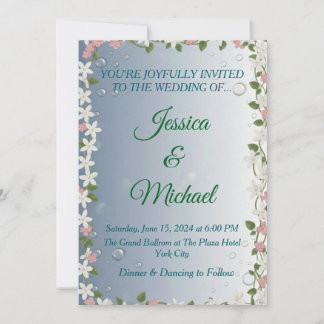 Elegant Floral Silver & Blue Wedding Invitation  Einladung