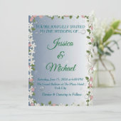Elegant Floral Silver & Blue Wedding Invitation  Einladung (Stehend Vorderseite)
