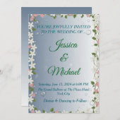 Elegant Floral Silver & Blue Wedding Invitation  Einladung (Vorne/Hinten)