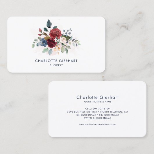Elegant Floral Simple Visitenkarte (Vorne/Hinten)