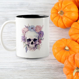 Elegant floral & skull Gothic Halloween-Spooky Zweifarbige Tasse