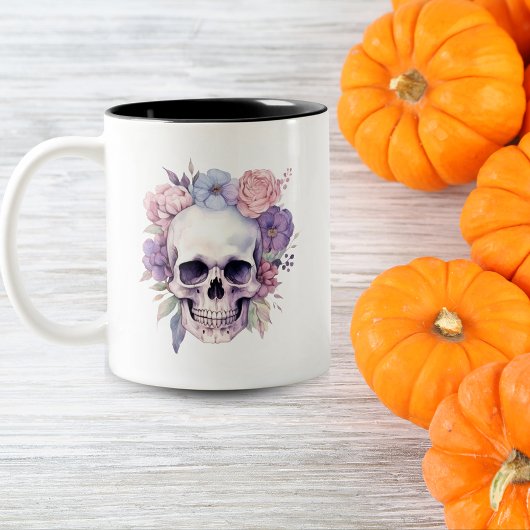 Elegant floral & skull Gothic Halloween-Spooky Zweifarbige Tasse