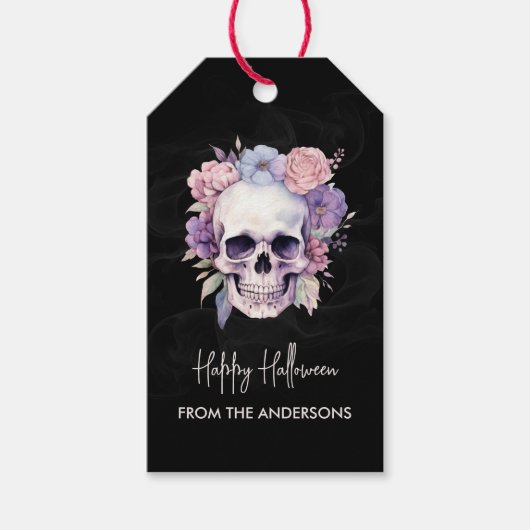 Elegant floral Skull Gothic Happy Halloween Brauch Geschenkanhänger (Vorderseite)