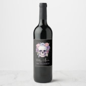 Elegant floral Skull Gothic Happy Halloween Brauch Weinetikett (Vorderseite)