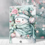 Elegant Floral Snowman Weihnachten<br><div class="desc">Ein eleganter und einzigartiger Weihnachtsschneemann mit pastellgrün und rosa Blumenkarte. Personalisieren Sie dies mit Ihrer eigenen Begrüßungsbotschaft und Ihrem Namen im Inneren. Ideal für den Urlaub mit Freunden und Familie.</div>