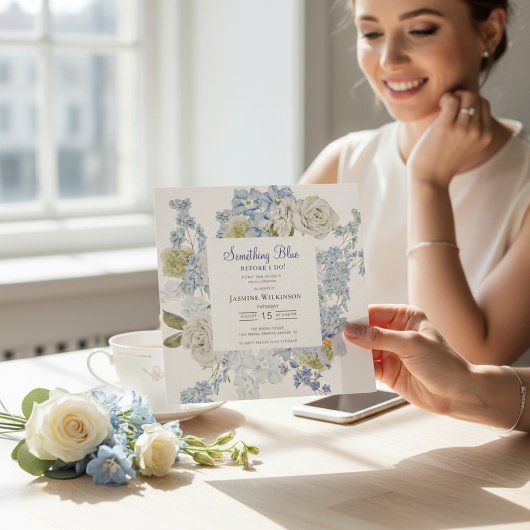 elegant Floral Something Blue Bridal shower QR Einladung