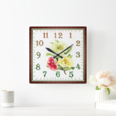 Elegant Floral Square Acrylic Wall Clock Quadratische Wanduhr (Zuhause)