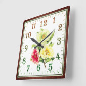 Elegant Floral Square Acrylic Wall Clock Quadratische Wanduhr (Winkel)