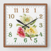 Elegant Floral Square Acrylic Wall Clock Quadratische Wanduhr (Vorderseite)