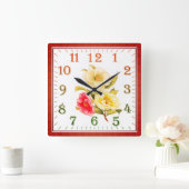 Elegant Floral Square Acrylic Wall Clock Quadratische Wanduhr (Zuhause)