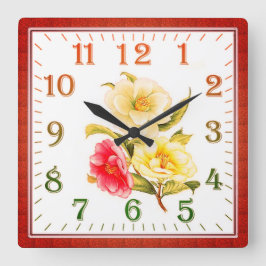 Elegant Floral Square Acrylic Wall Clock Quadratische Wanduhr