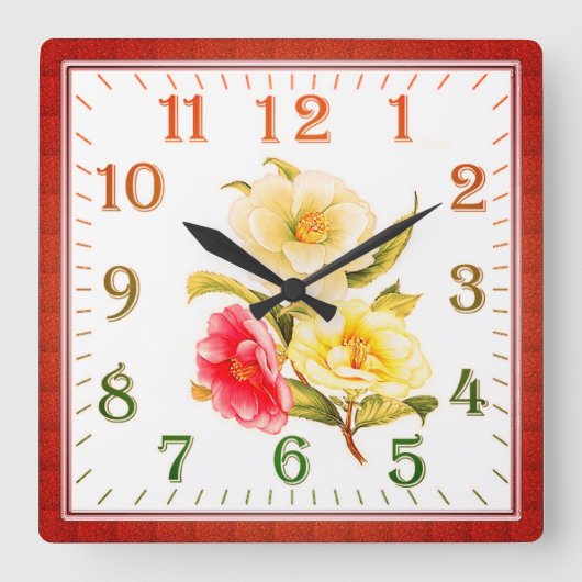 Elegant Floral Square Acrylic Wall Clock Quadratische Wanduhr (Vorderseite)