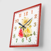 Elegant Floral Square Acrylic Wall Clock Quadratische Wanduhr (Winkel)
