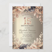 Elegant floral,String Lights 15. Geburtstag Einladung (Vorderseite)