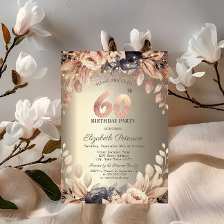 Elegant floral,String Lights 60. Geburtstag Einladung