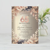 Elegant floral,String Lights 65. Geburtstag Einladung (Stehend Vorderseite)