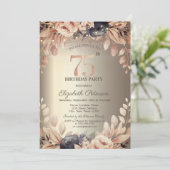 Elegant floral,String Lights 75. Geburtstag Einladung (Stehend Vorderseite)