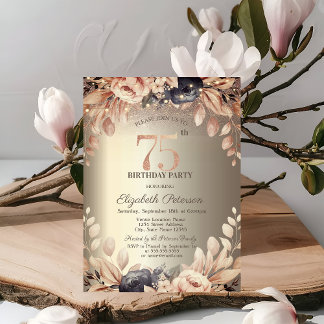 Elegant floral,String Lights 75. Geburtstag Einladung