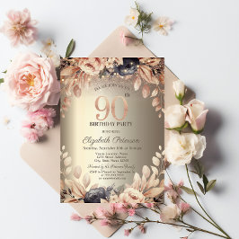 Elegant floral,String Lights 90. Geburtstag Einladung