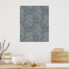 Elegant Floral Stripe Blue Botanical Art Poster