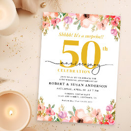 Elegant Floral Surprise 50th Wedding Anniversary Einladung