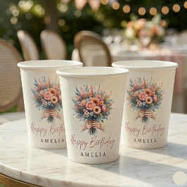 Elegant Floral Sweet 16 Custom Party Cup Pappbecher
