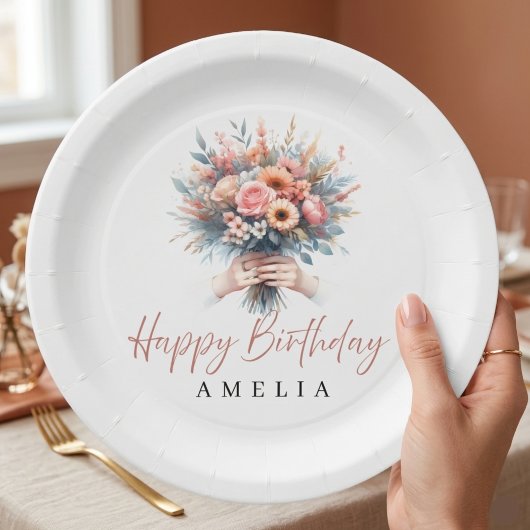 Elegant Floral Sweet 16 Custom Party Plate Pappteller