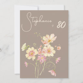 Elegant Floral Taupe Blush 80th Birthday Einladung
