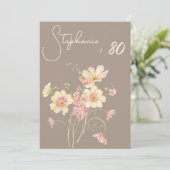 Elegant Floral Taupe Blush 80th Birthday Einladung (Stehend Vorderseite)