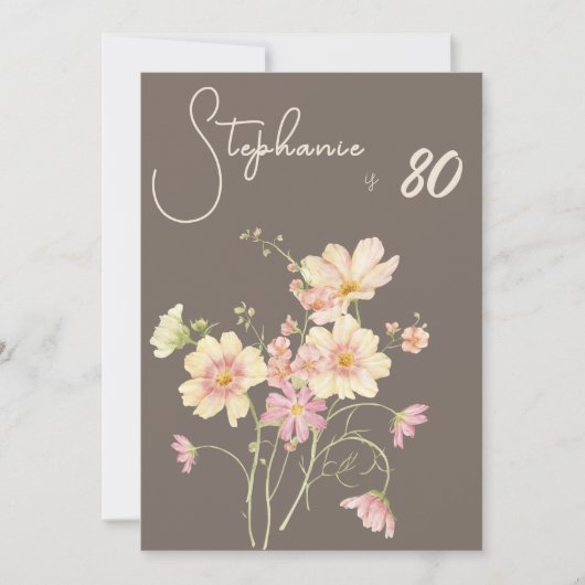 Elegant Floral Taupe Blush 80th Birthday Invitatio Einladung (Vorderseite)