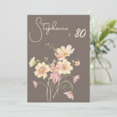Elegant Floral Taupe Blush 80th Birthday Invitatio Einladung (Stehend Vorderseite)