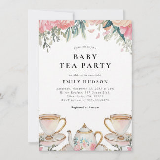 Elegant Floral Tea Party Baby Shower Einladung